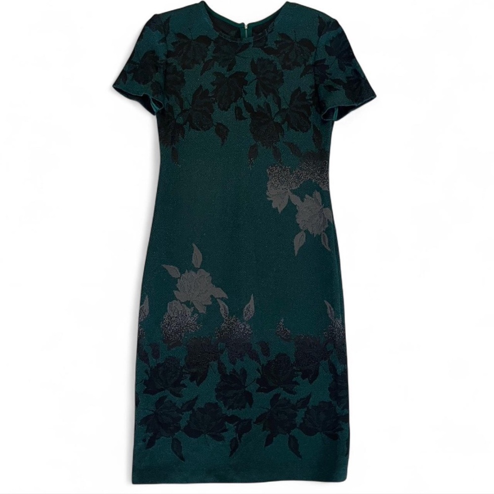 St. John Dark Green Black Floral Dress